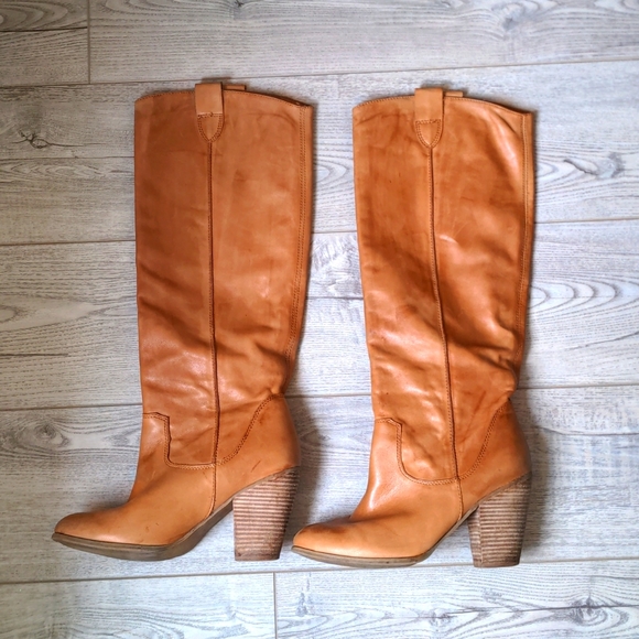 ALDO Cognac Genuine Leather Knee High Pull On Boots - Size 40/9.5  💚EUC💚 - Picture 2 of 8